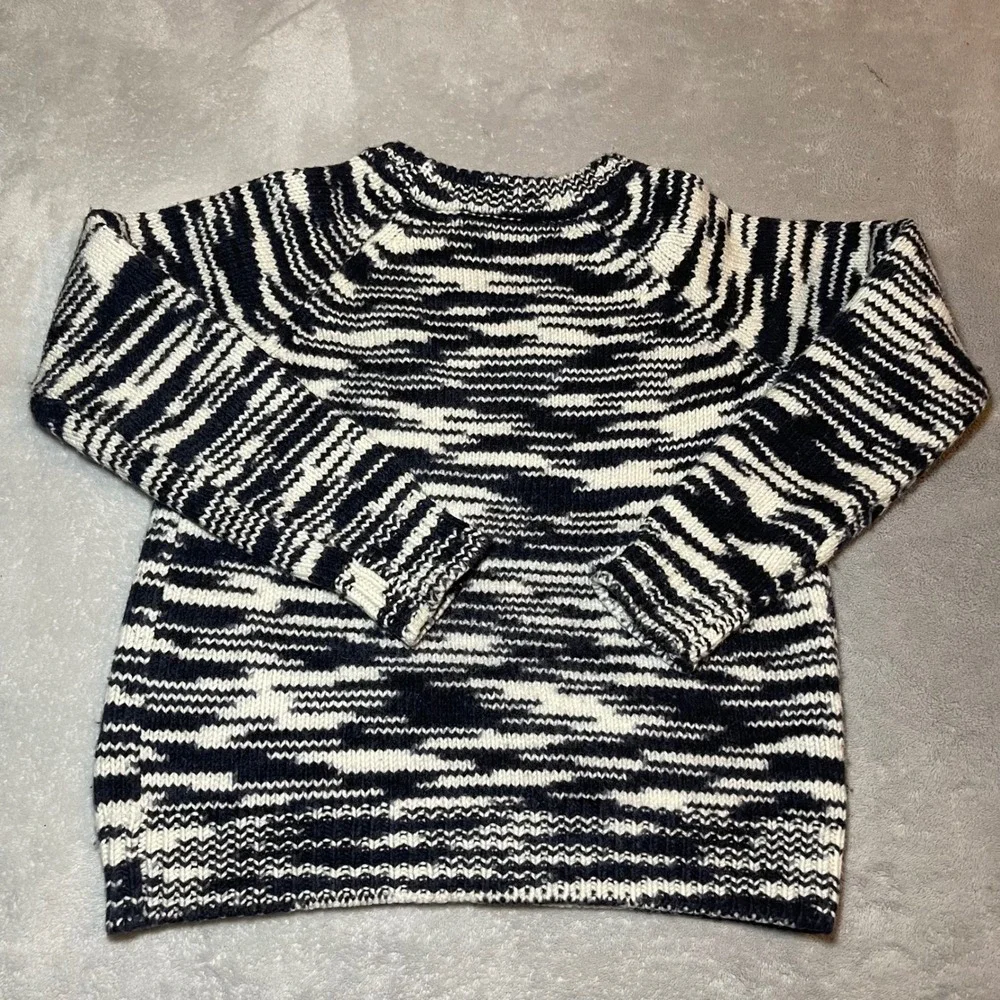 Tory Burch Sweater Womens Small Black White 100% Merino Wool Abstract Crewneck